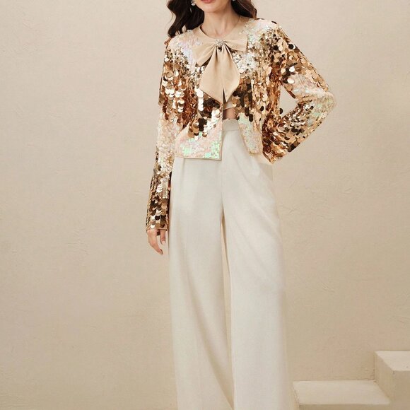 Apricot Elegant Women's Gradient Sequin Jacket - Picture 6 of 7